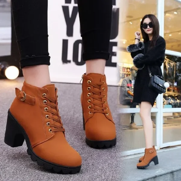 Winter Women Pumps Boots High Quality Lace-up European Ladies Shoes PU High Heels Boots - Image 6