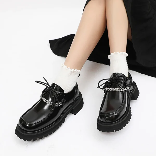 Women Platform Shoes Spring New Black Thick-soled Ladies Sneakers Genuine Leather - Image 3