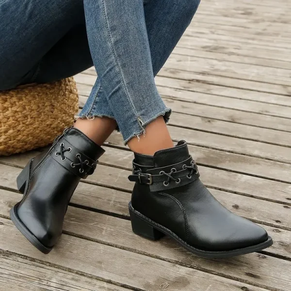 Women Ankle Boots Autumn Winter New Pu Leather Short Boots Woman Side Zipper Thick - Image 5