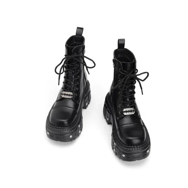 Women Platform Ankle Boots Female's Rock Round Toe Lace Up Fashion Retro Chunky Shoes