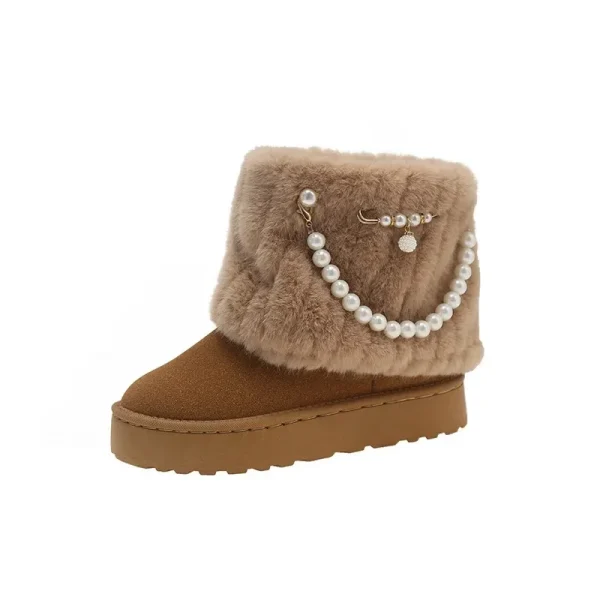 Winter Pearl Chain Decore Warm Snow Boots for Women Fluffy Plush - Image 5