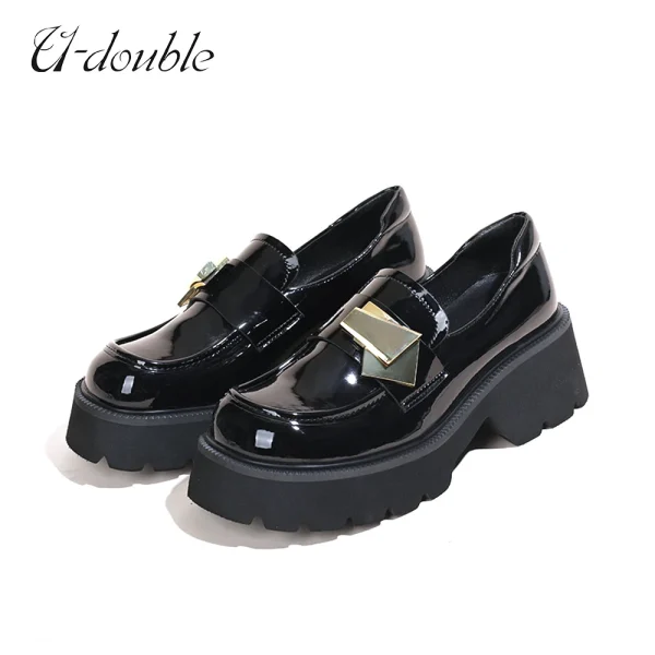 Women Loafers Chunky Genuine Leather Vintage Platform Shoes High Heels Ladies - Image 2