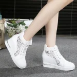 Women's Leather High-heeled Shoes Wedge Platform Sports Shoes Rubber Cloth Shoes Height Silver