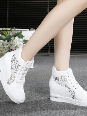 Women’s Leather High-heeled Shoes Wedge Platform Sports Shoes Rubber Cloth Shoes Height Silver