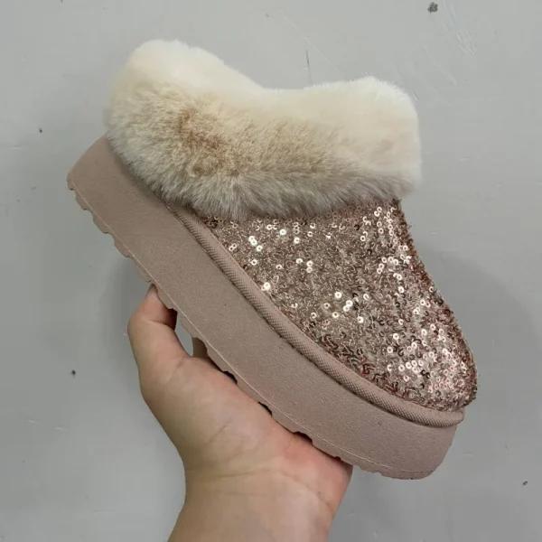 Faux Fur Winter Boots Women Fashion Sequined Cloth Warm Snow Boots - Image 3