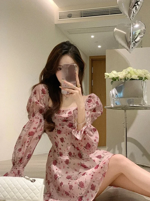 Summer Sweet Elegant Short Party Dress Korean Fashion Floral Mini Dress - Image 6