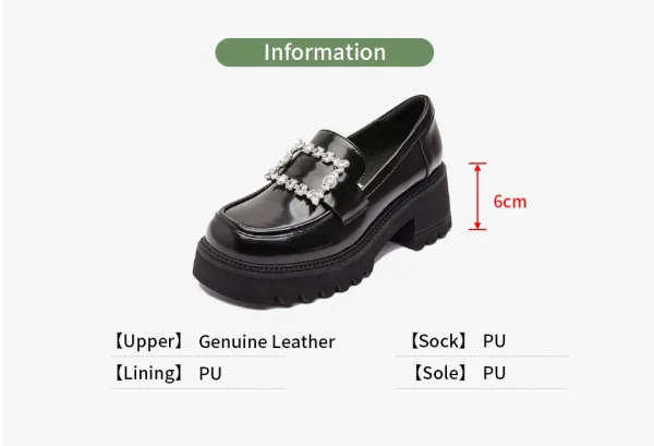 Women Genuine Leather Pumps Loafers Shoes Platform Slip-On Square Buckle - Image 8