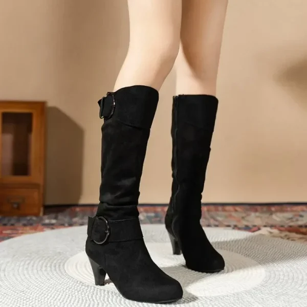 Womens Boots Side Zip Shoes Women Mid-calf Boots Pointed Tip Ladies High Heels - Image 3