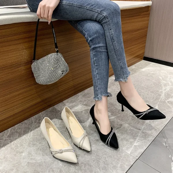 Women's Fashion Black Professional High Heels Pointy Skinny Heels