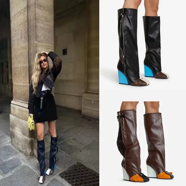 Women's Zipper Thick Sole Knee High Boots European and American Trend Nightclub Party Women's Boots - Image 12