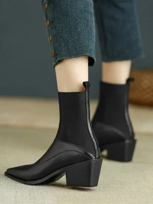 Women’s Boots Pointed Toe Thin Side Zipper Black Nude Boots Women