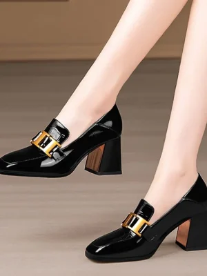 High Heels Shoes Women Chunky Square Toe Shoes 2024 Summer Fashion Dress