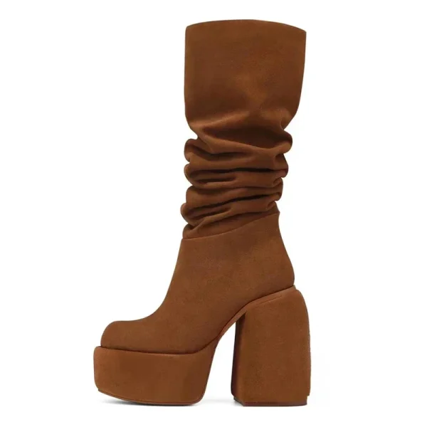 Women's New Thick Soled Thick High Heels Knee Length Women's Boots, - Image 4