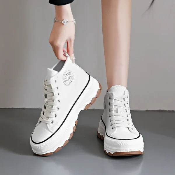 Women High Top Sneakers Lace-Up Casual Plarform Height Canvas Non-slip Wear - Image 9