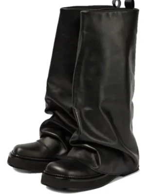 Women’s Leather Thick Soled Flat Bottomed Knee High Boots, Square Toe Mid Length Boots