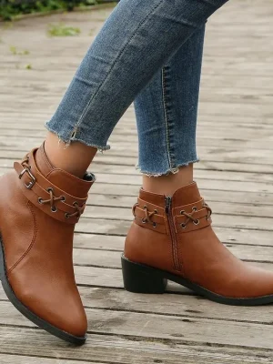 Women Ankle Boots Autumn Winter New Pu Leather Short Boots Woman Side Zipper Thick