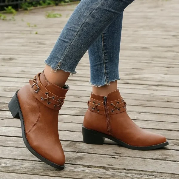 Women Ankle Boots Autumn Winter New Pu Leather Short Boots Woman Side Zipper Thick