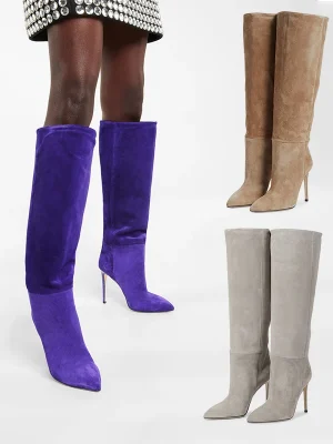 Women’s Autumn and Winter New Suede Knee-length Boots Pointy Thin High-heeled Boots