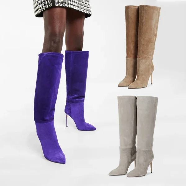 Women's Autumn and Winter New Suede Knee-length Boots Pointy Thin High-heeled Boots