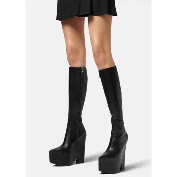 Women's Autumn and Winter New Thick Wedge Heel Knee-length Boots Fashion Side Zipper - Image 2