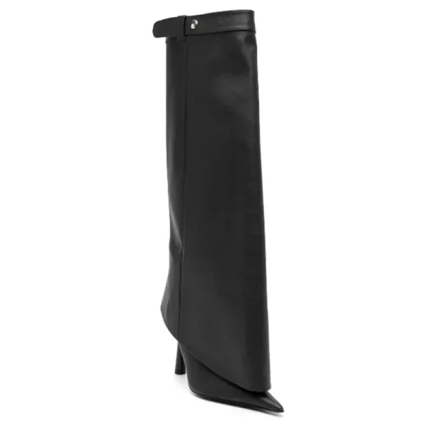 Winter New Belt Buckle Women's Knee High Boots European and American Pointed Slim High Heels - Image 2