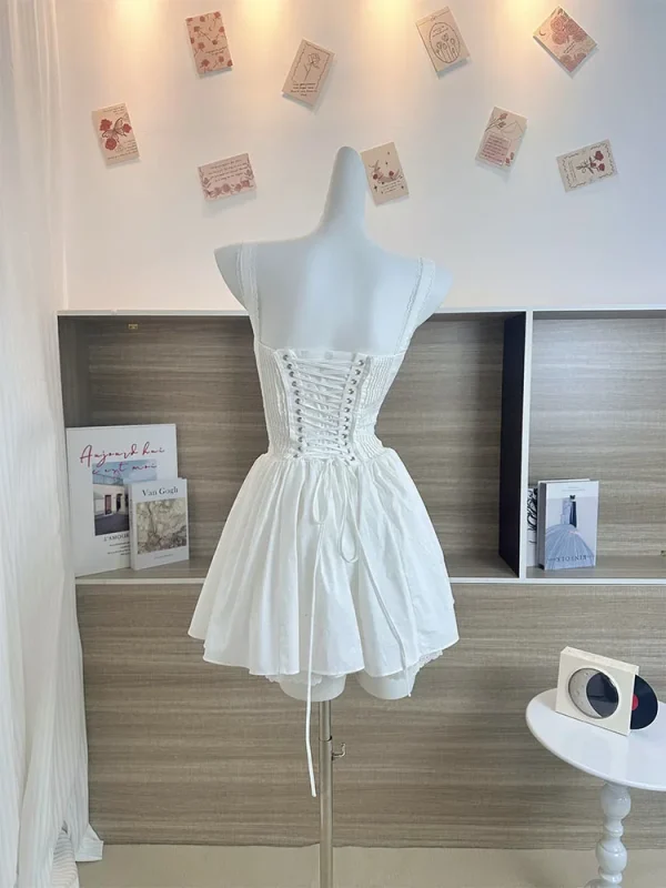 Summer Girl Women Bow A-Line Dress Spaghetti Strap Solid Color - Image 12