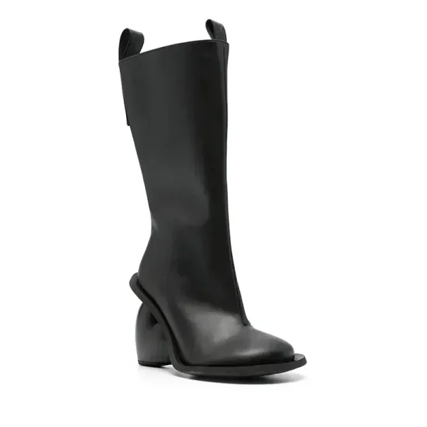 Winter Fashion Peach Heart Shaped High-heeled Boots with Round Toe and Side Zipper for Women's Calf Boots - Image 4