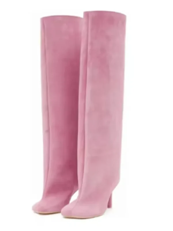 Low Heel Mid Leg Knee High Women's Boots, Fashionable Runway Square Toe Sleeve Large Boots - Image 12