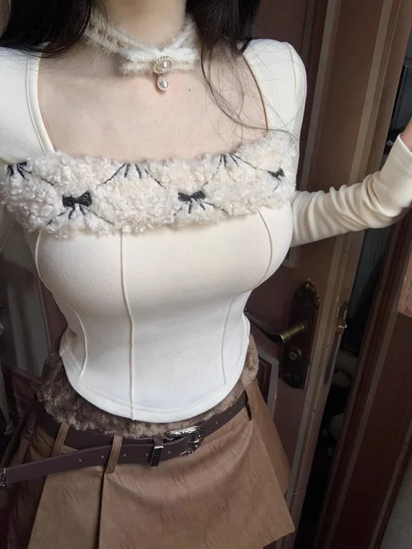 Knitted Slim Blouse Office Lady Korean Fashion Casual Tops Chic - Image 2