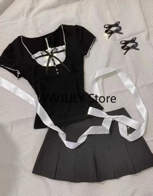 Sexy Slim Streetwear Bow Mini Skirts Emo Girl Gothic Women Clothes Vintage Femme - Image 3