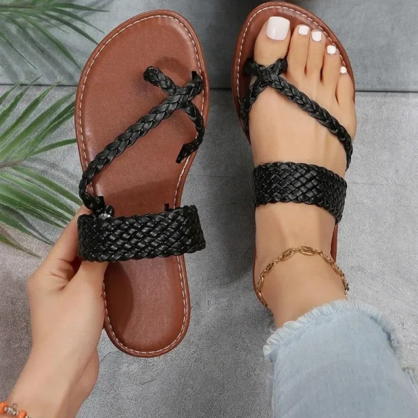 Women's braided detail slipper sandals for beach casual faux leather lace-up - Image 5