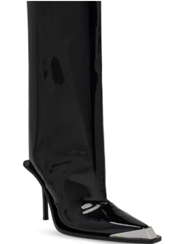 Metal Pointed Patent Leather Knee High Boots, Slim High Heels, Wide Tube Women's Oversized Boots - Image 5