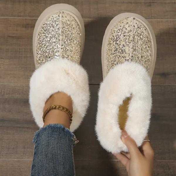 Faux Fur Winter Boots Women Fashion Sequined Cloth Warm Snow Boots - Image 6