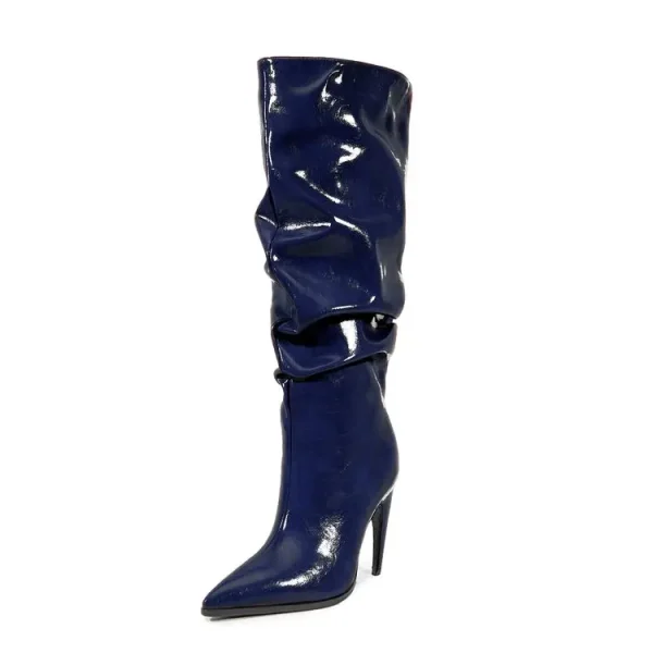 High Heels Knee Length Women's Boots with Pointed Folds Women's Large Boots - Image 11