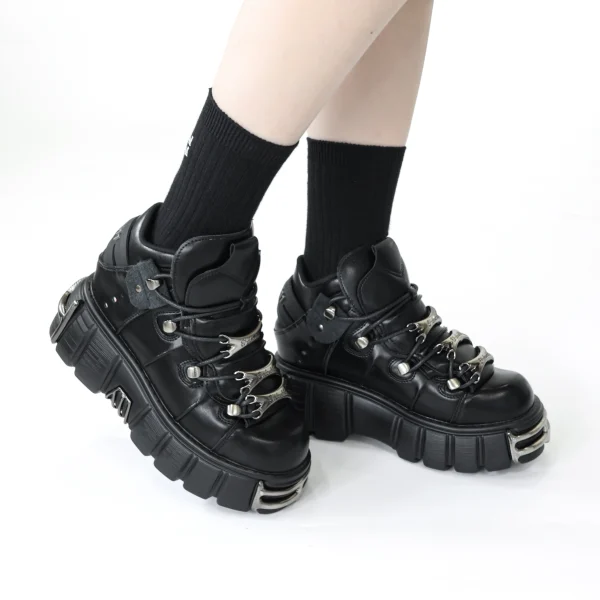 Women Shoes Lace-up heel height 6CM Platform Shoes Woman Rock Boots Metal - Image 2