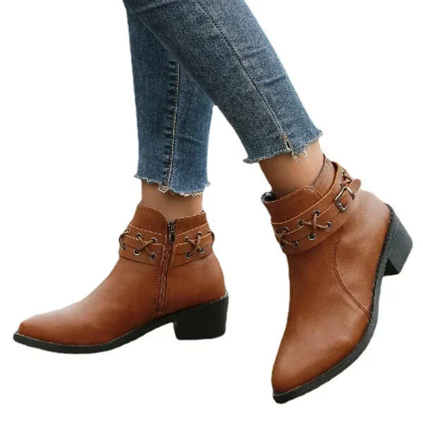 Women Ankle Boots Autumn Winter New Pu Leather Short Boots Woman Side Zipper Thick - Image 4