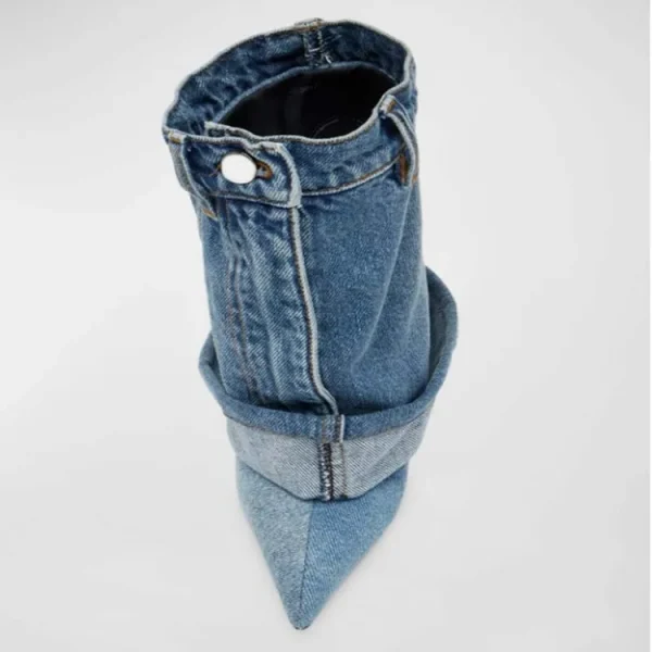 Winter Denim Fine High Heel Skirt Boots Fashion Pointed Large Women's Four Seasons Short Boots - Image 8