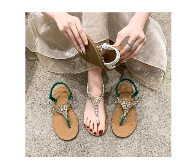 Summer New Flat Transparent Rhinestones Pin toe Women's Sandals