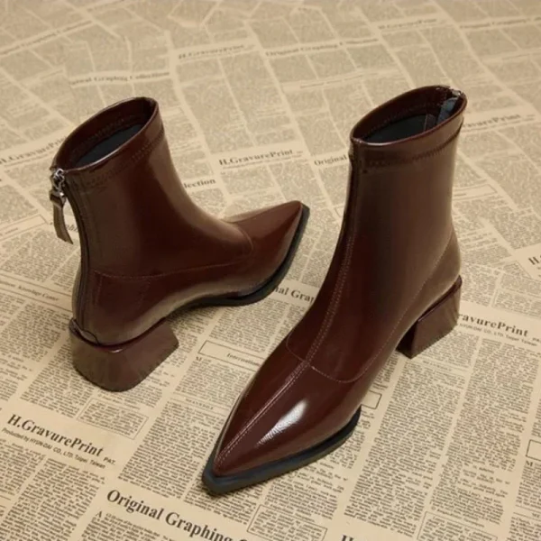 Women Ankle High Heels Chelsea Boots Pointed Toe Shoes Designer Pumps Winter 2024 - Image 5