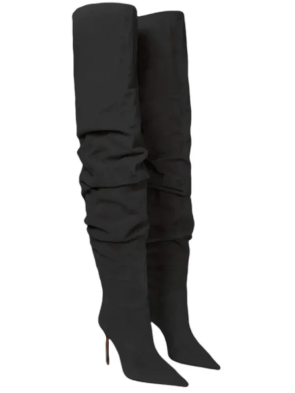 Women's New Pointed Pleated High-heeled Knee High Boots - Image 4