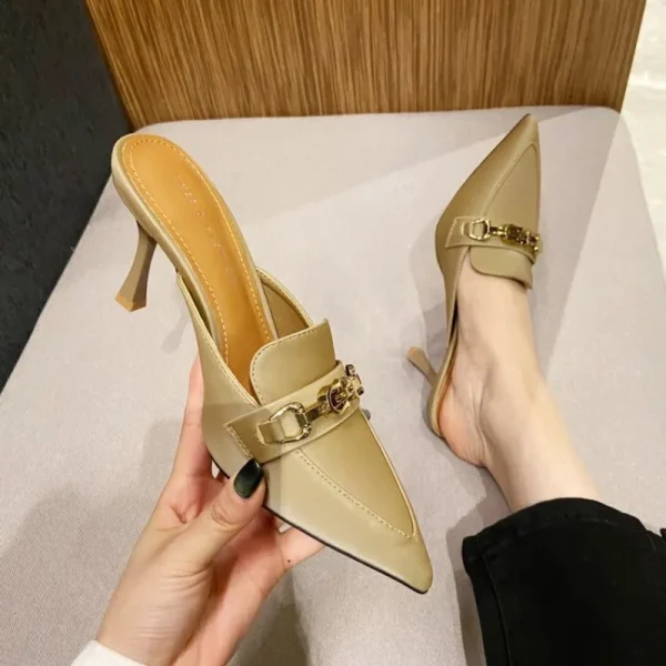 Snake Print Woman Pumps Slipper Fashion Gold Chain Sandal Shoes Ladies Pointed Toe Slip