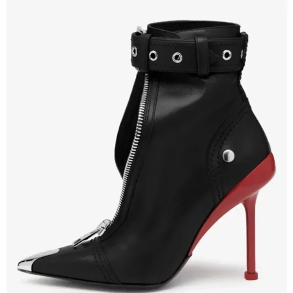 Women's Zipper High Heel Short Boots Fashion Pointed Belt Buckle Women's Ankle Boots - Image 4