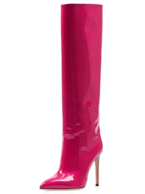 High Heel Pointed Patent Leather Knee-length Women’s Boots Fashion Large Shoes Women’s Boots