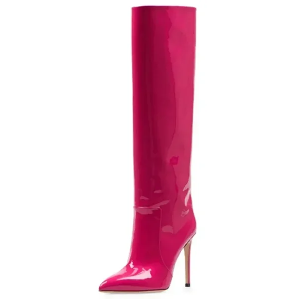 High Heel Pointed Patent Leather Knee-length Women's Boots Fashion Large Shoes Women's Boots