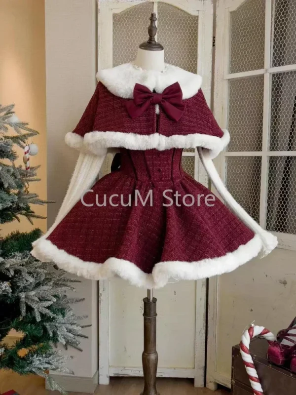 Christmas Red Faux Fur 3 Piece Dress Sets Evening Party Outfits - Image 6