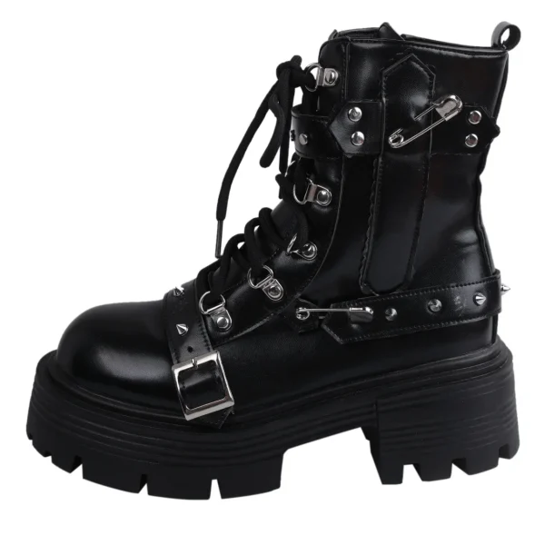 Women's Rivet Chain Design Short Boots Gothic Shoes Street Fashion Lady Rock Boots - Image 2