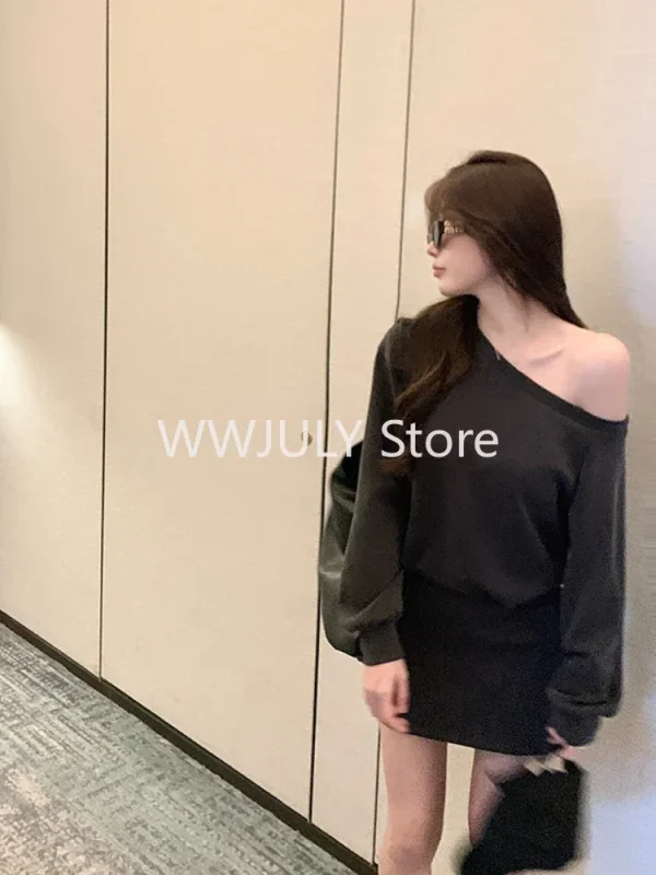 Off Shoulder Casual Loose Hoodie Dress Woman Slim Korean Fashion - Image 3