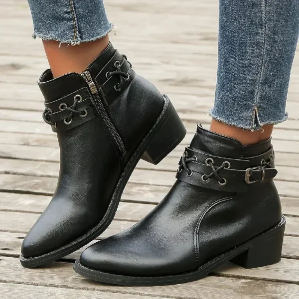 Women Ankle Boots Autumn Winter New Pu Leather Short Boots Woman Side Zipper Thick - Image 6