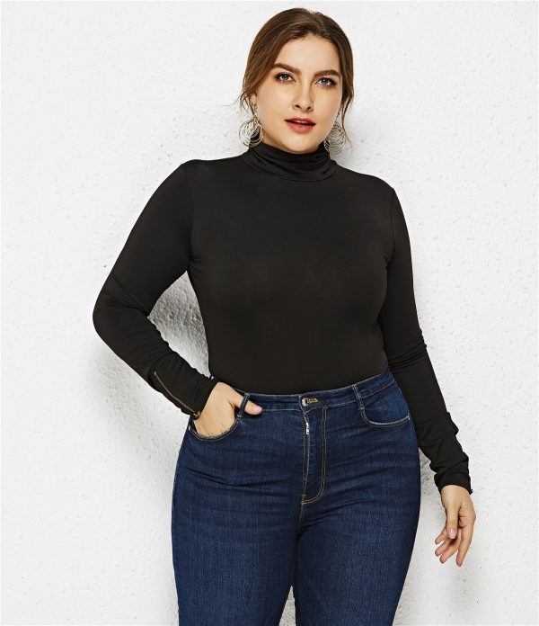 Sexy Turtleneck Jumpsuit – Plus Size Solid Color Long Sleeve - Image 2