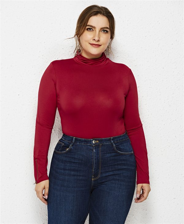 Sexy Turtleneck Jumpsuit – Plus Size Solid Color Long Sleeve - Image 4